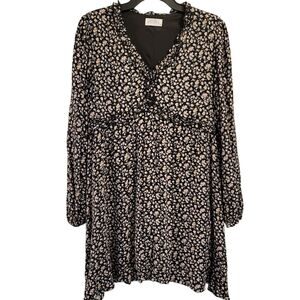 Emily Wonder Black Ditsy Floral Print Long Sleeve Boho Dress